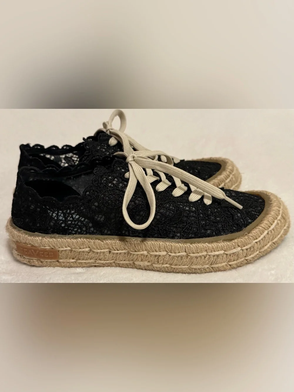SeaVees Women’s Coronado Espadrille Black Embroidered Lace Sneaker Size 7.5